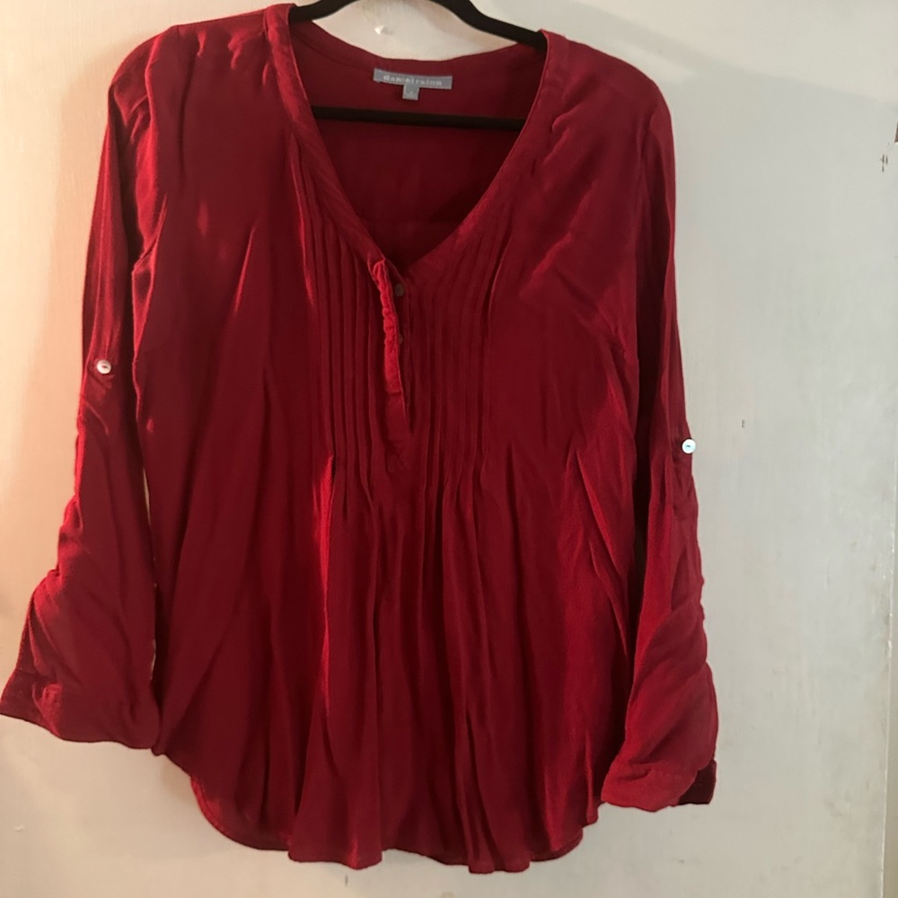 Daniel Rainn Red V-Neck Pleated Peasant Blouse